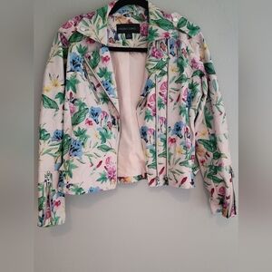 Colleen Lopez Vegan Effortlessly Edgy Floral Faux Leather Moto Jacket,Sz XS